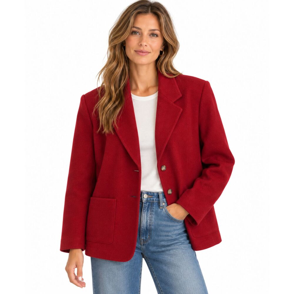 Vintage Pendleton Petite Red Virgin Wool Blazer L Made in USA